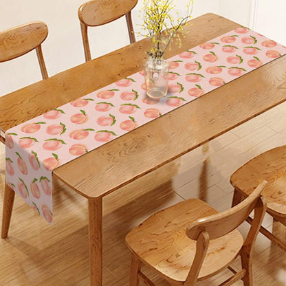 Linen Peach Fruit Table Runner Pink Summer One Sweet Peach Girl Birthday Party Decoration Home Kitchen Dining Room Tablecloth 72inches