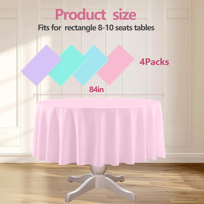 4 Pack Round Pastel Table Cloths for Parties, 84 Inch