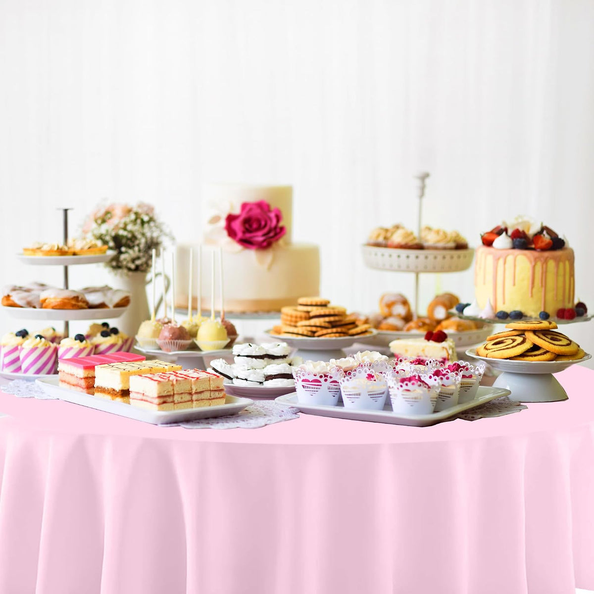 4 Pack Round Pastel Table Cloths for Parties, 84 Inch