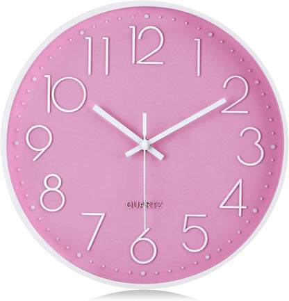Lafocuse 12 inch Modern Analog Pink Wall Clock for Girls Bedroom