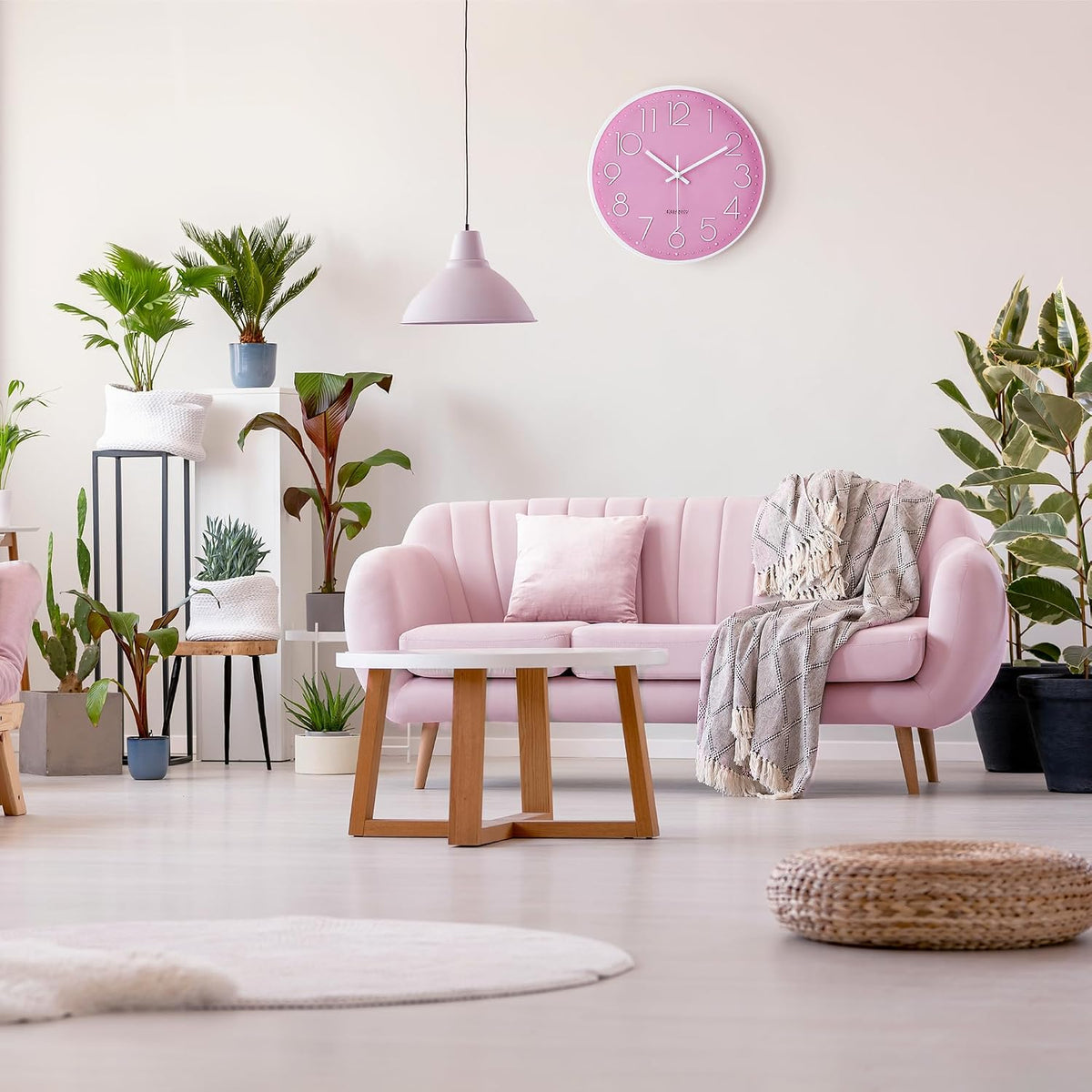 Lafocuse 12 inch Modern Analog Pink Wall Clock for Girls Bedroom
