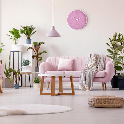Lafocuse 12 inch Modern Analog Pink Wall Clock for Girls Bedroom