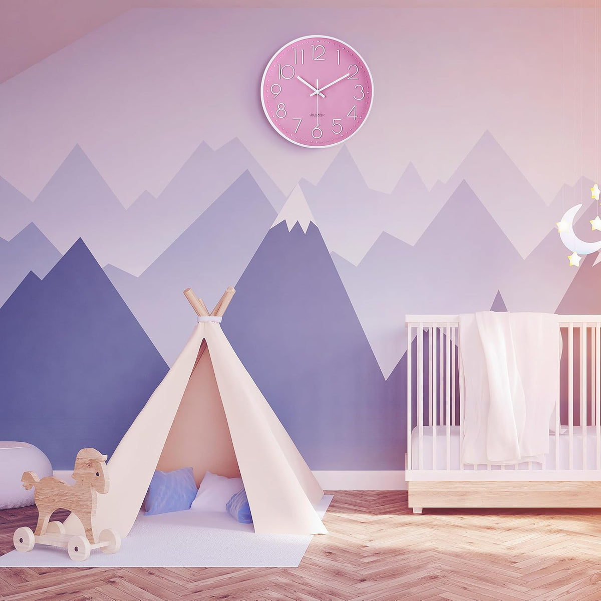 Lafocuse 12 inch Modern Analog Pink Wall Clock for Girls Bedroom