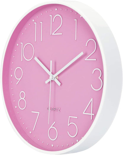 Lafocuse 12 inch Modern Analog Pink Wall Clock for Girls Bedroom