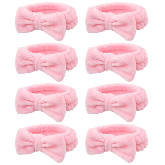 8 Pcs Pink Spa Headband for Washing Face and Makeup Bridesmaid Proposal Gifts for Women Coral Fleece Skincare Headbands Elastic Bow Head