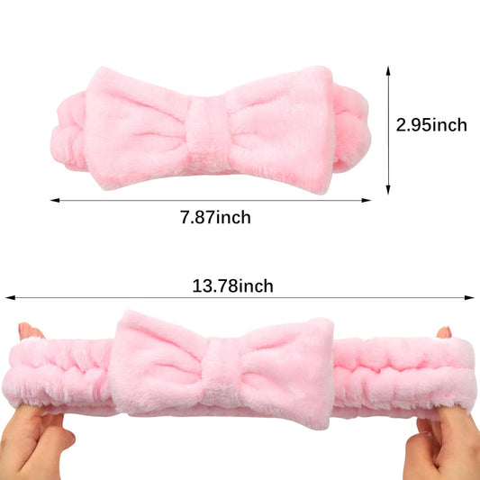 8 Pcs Pink Spa Headband for Washing Face and Makeup Bridesmaid Proposal Gifts for Women Coral Fleece Skincare Headbands Elastic Bow Head
