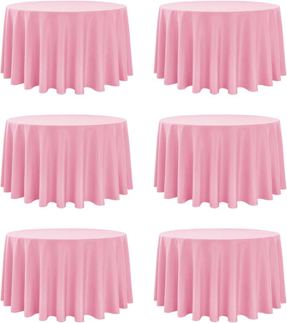 6-Pack Pink Round Tablecloths, 120 in, for 5-6 Ft Round Tables