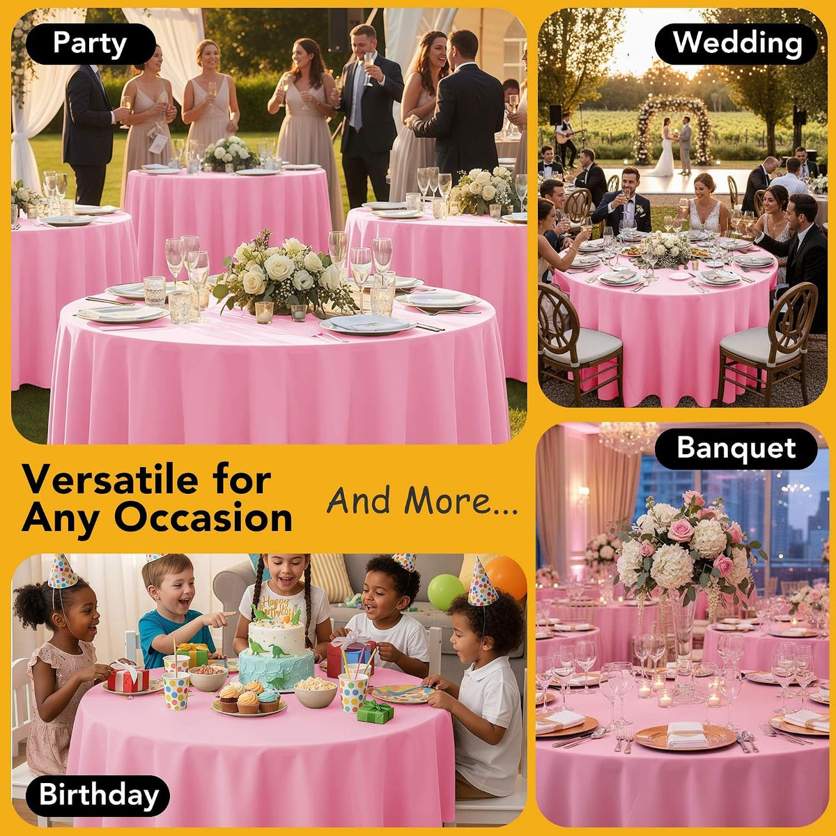 6-Pack Pink Round Tablecloths, 120 in, for 5-6 Ft Round Tables