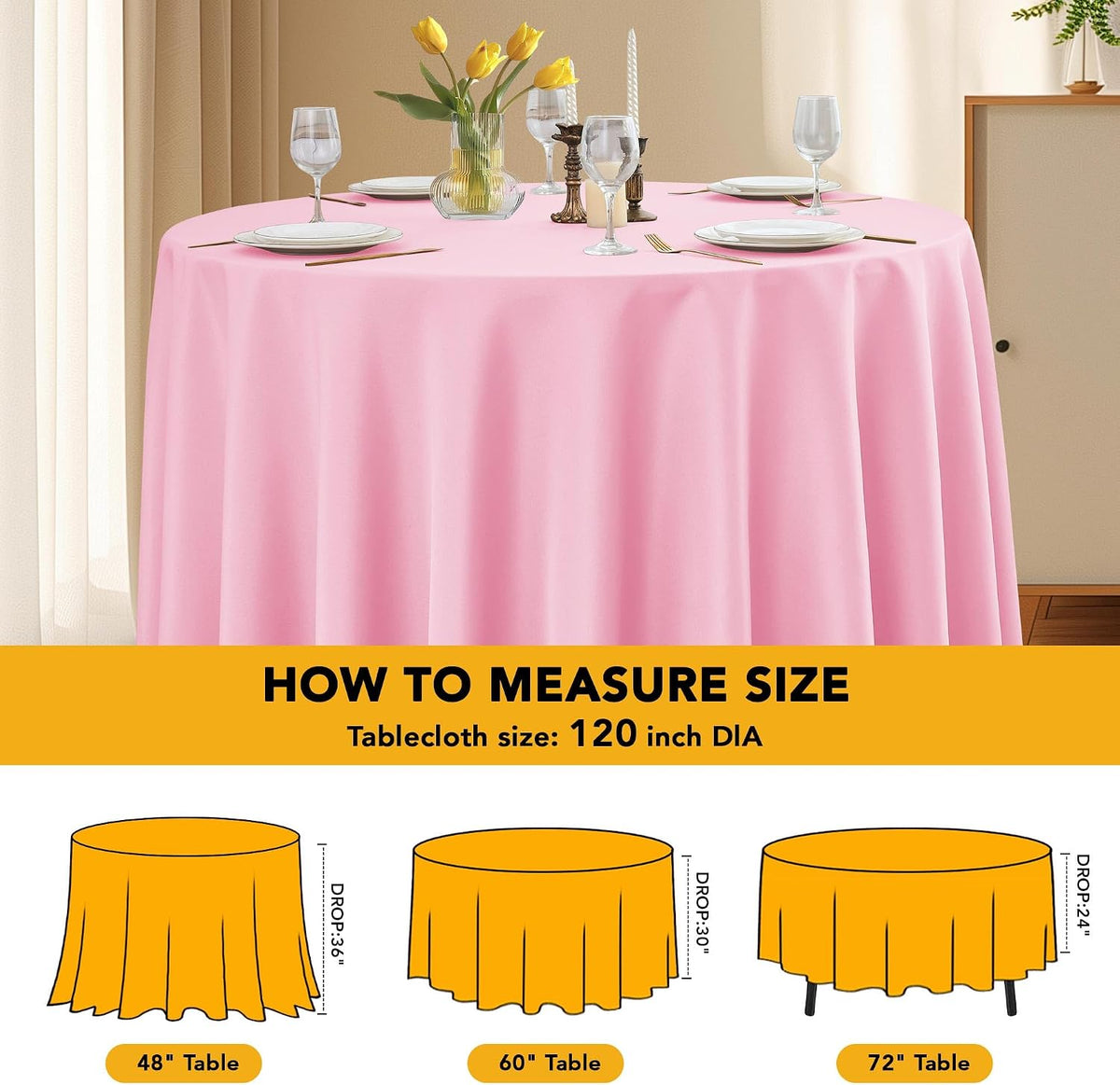 6-Pack Pink Round Tablecloths, 120 in, for 5-6 Ft Round Tables