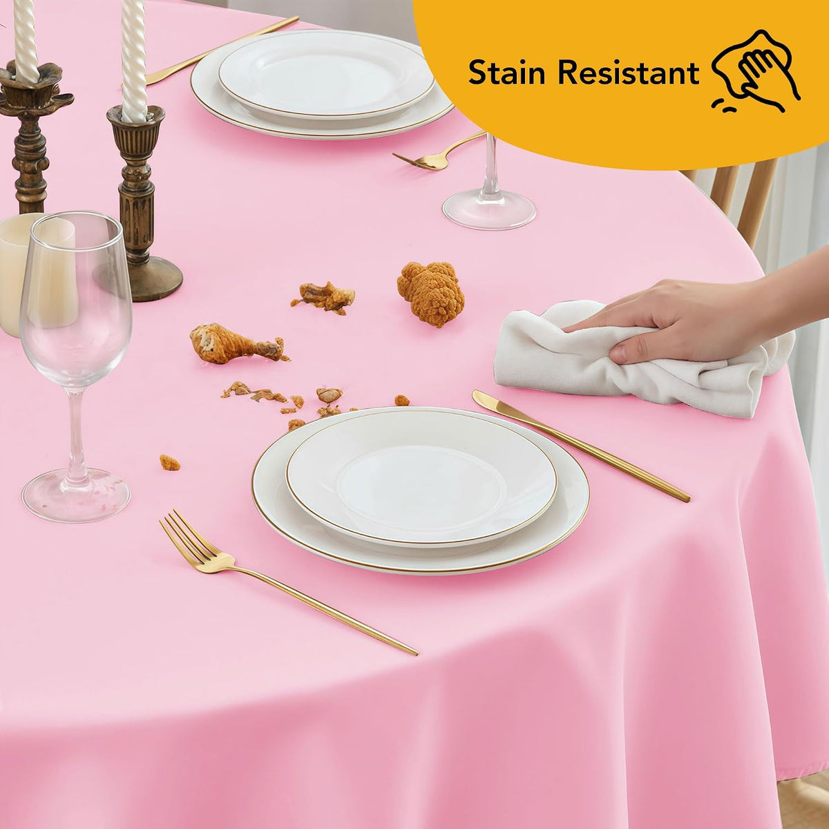 6-Pack Pink Round Tablecloths, 120 in, for 5-6 Ft Round Tables