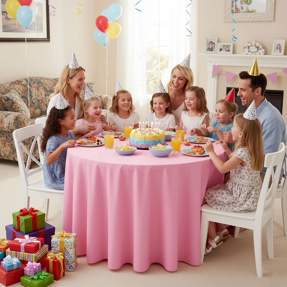 6-Pack Pink Round Tablecloths, 120 in, for 5-6 Ft Round Tables