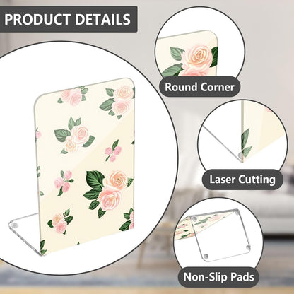 Light Pink Flowers Acrylic Bookends Book Holder for Shelves 5.4 x 4.1 x 8.1 Inch Height Sturdy Bookends Magazine Holder for Home Office Desk Storage 2 Pack