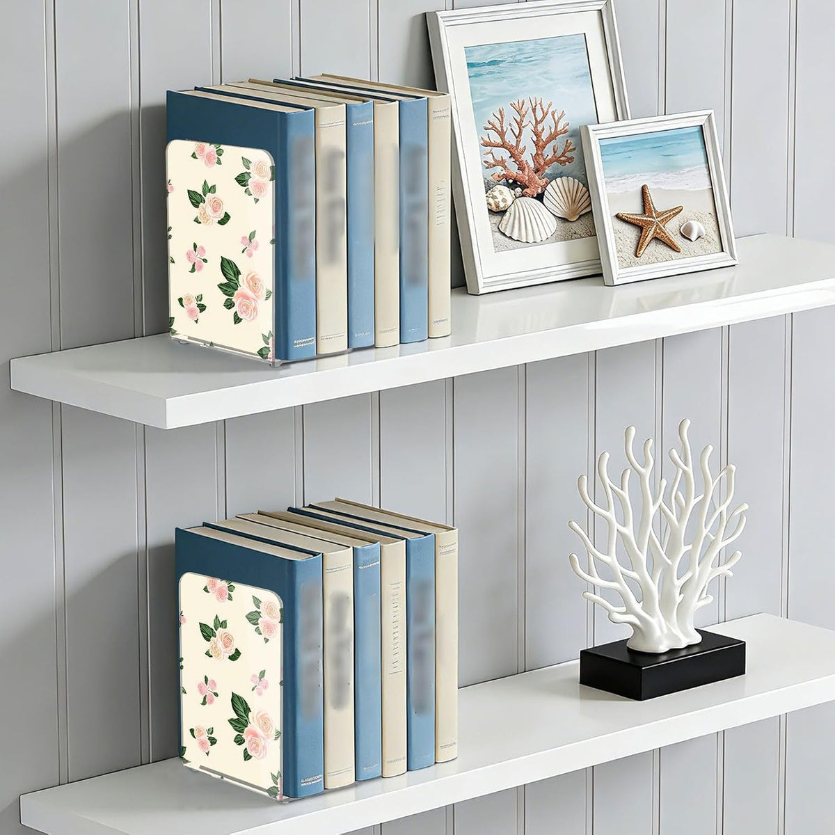Light Pink Flowers Acrylic Bookends Book Holder for Shelves 5.4 x 4.1 x 8.1 Inch Height Sturdy Bookends Magazine Holder for Home Office Desk Storage 2 Pack