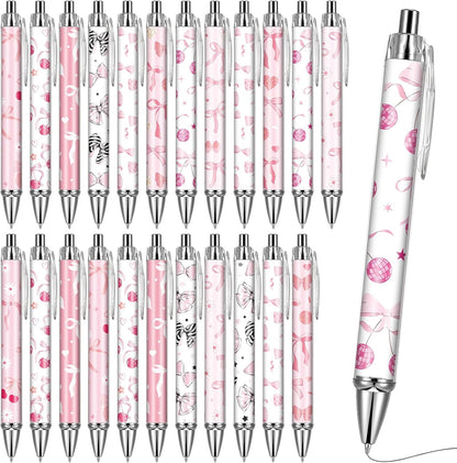 Pink Bow Ballpoint Pens - 24 Pcs Cute Retractable Party Favors