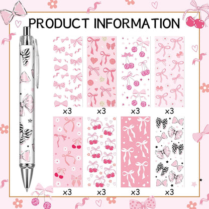 Pink Bow Ballpoint Pens - 24 Pcs Cute Retractable Party Favors