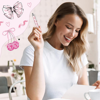 Pink Bow Ballpoint Pens - 24 Pcs Cute Retractable Party Favors