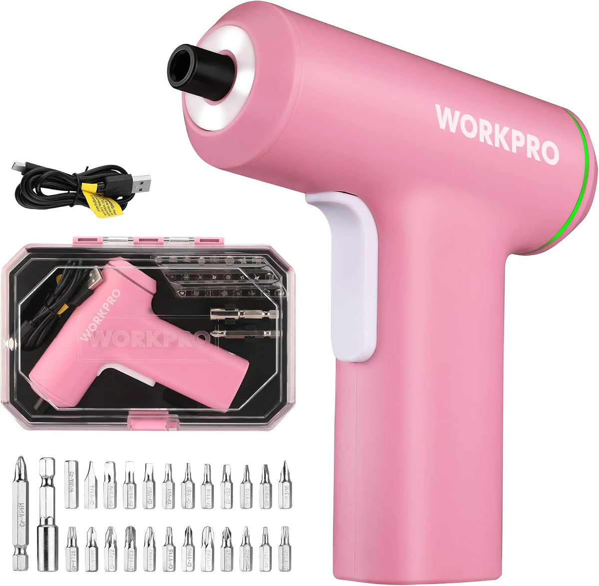 Electric Cordless Screwdriver Set, 4V USB Rechargeable Lithium-ion Battery Power Screwdriver Kit with LED Light, Screw Gun with 28-Piece Accessories for Home, Office, Apartment Repair - Pink