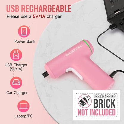 Electric Cordless Screwdriver Set, 4V USB Rechargeable Lithium-ion Battery Power Screwdriver Kit with LED Light, Screw Gun with 28-Piece Accessories for Home, Office, Apartment Repair - Pink