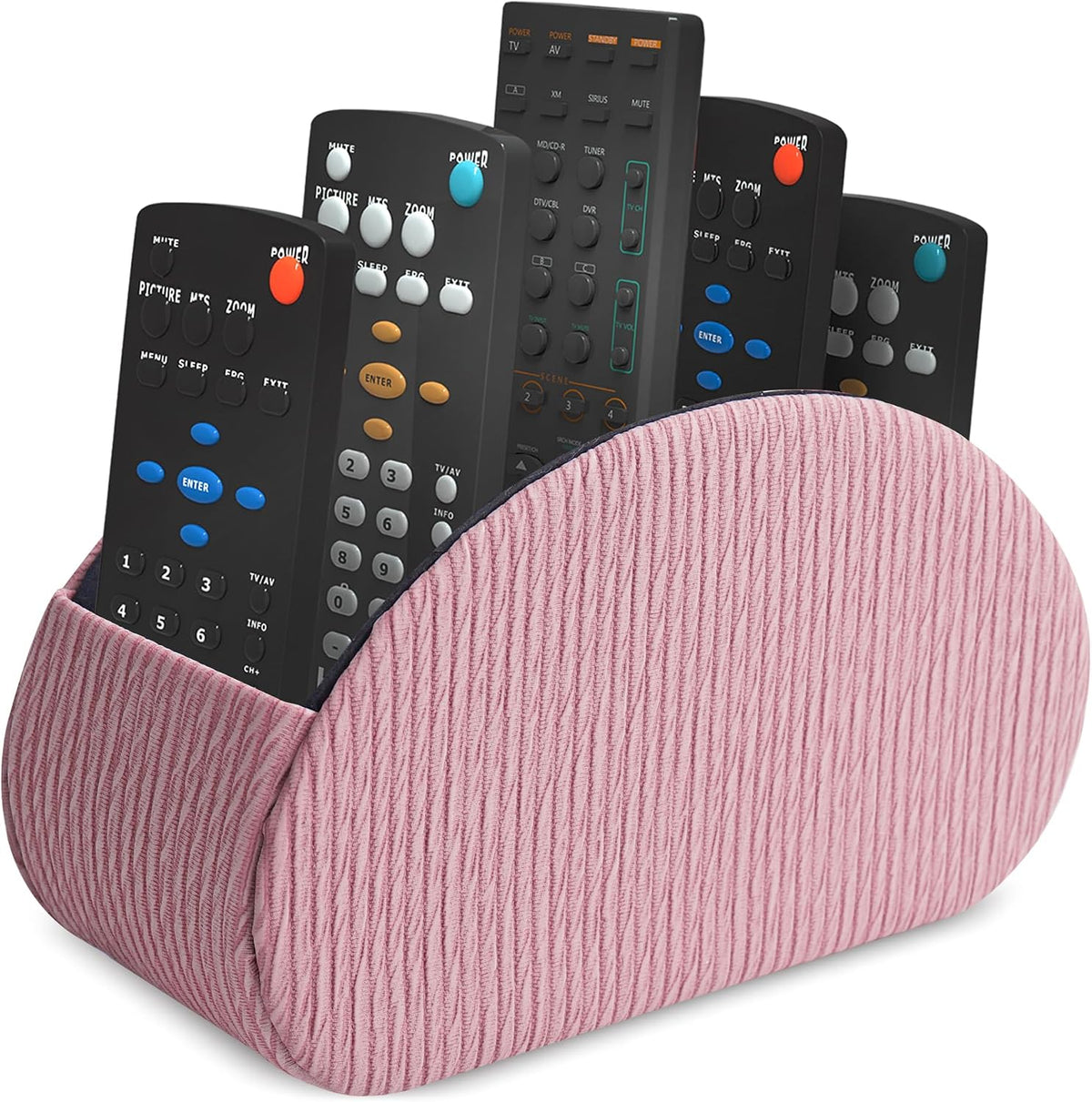 Remote Control Holder, PU Leather Remote Caddy Desktop Organizer with 5 Spacious Compartments for TV Remotes/Media Controllers/Office Supplies (1-Wood Pink