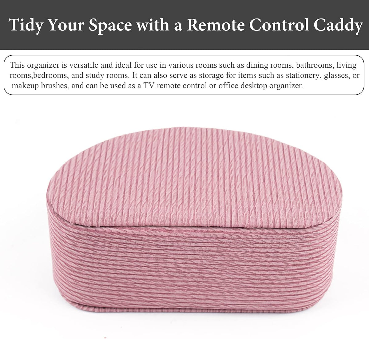 Remote Control Holder, PU Leather Remote Caddy Desktop Organizer with 5 Spacious Compartments for TV Remotes/Media Controllers/Office Supplies (1-Wood Pink