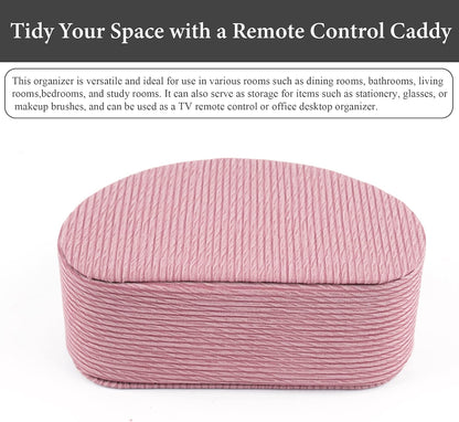 Remote Control Holder, PU Leather Remote Caddy Desktop Organizer with 5 Spacious Compartments for TV Remotes/Media Controllers/Office Supplies (1-Wood Pink