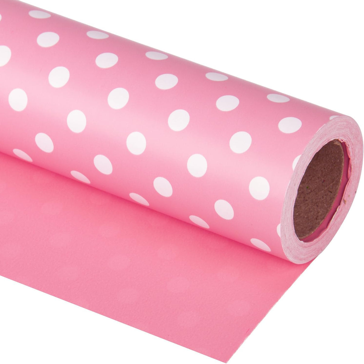 Reversible Wrapping Paper - Pink and Polka Dot Design for Birthday, Holiday, Wedding, Baby Shower Wrap - 30 inch x 33 feet