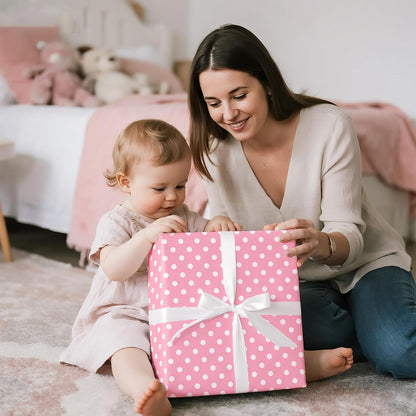 Reversible Wrapping Paper - Pink and Polka Dot Design for Birthday, Holiday, Wedding, Baby Shower Wrap - 30 inch x 33 feet