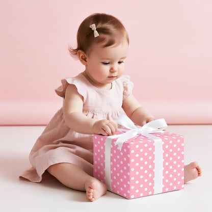 Reversible Wrapping Paper - Pink and Polka Dot Design for Birthday, Holiday, Wedding, Baby Shower Wrap - 30 inch x 33 feet