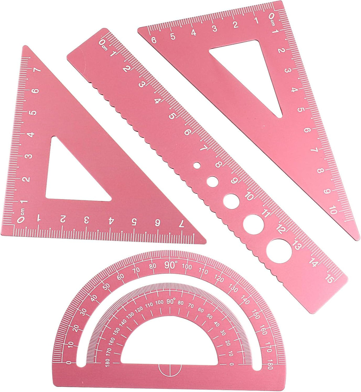4 Pcs Triangular Ruler Set, Aluminum Alloy, Pink