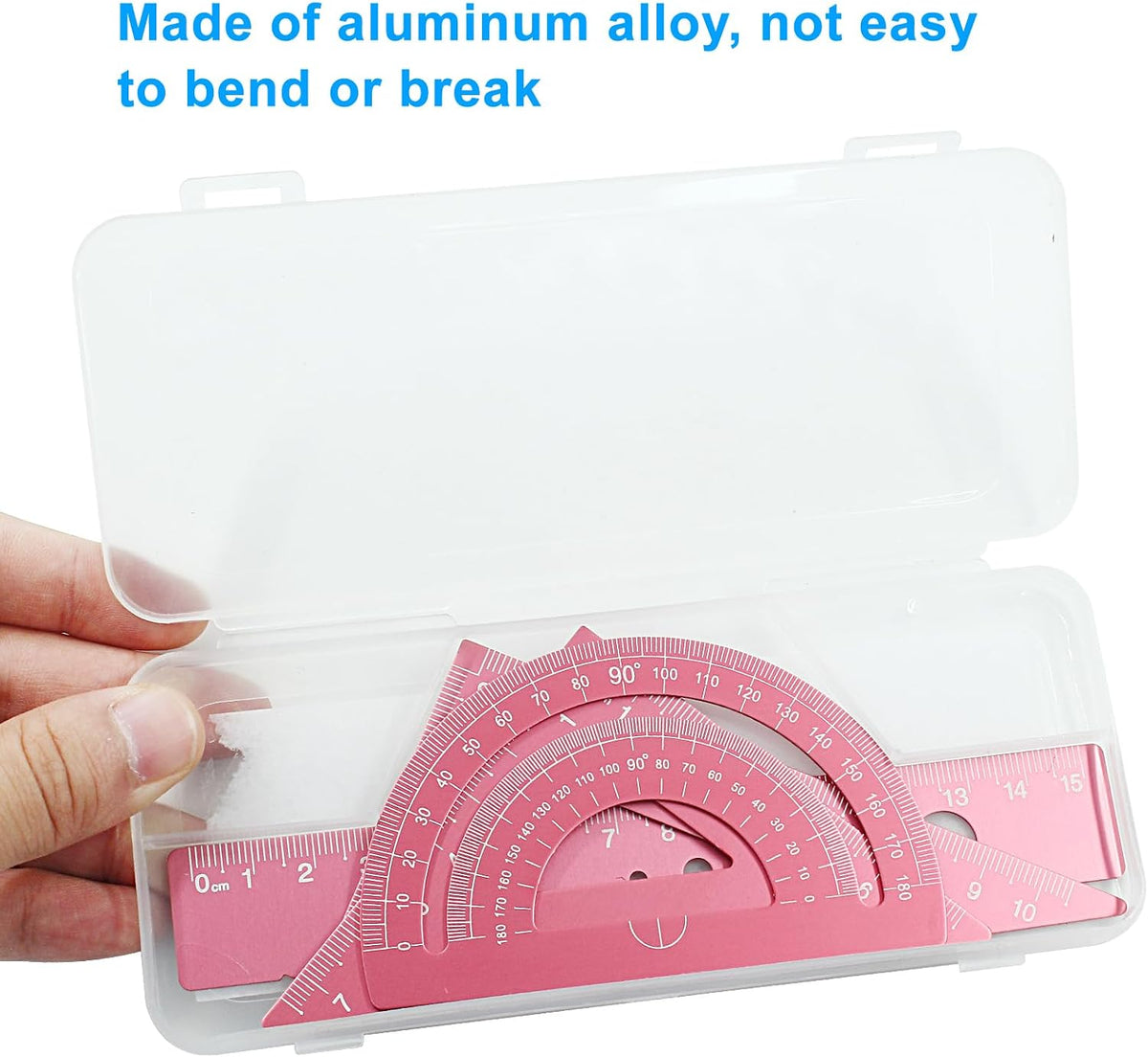 4 Pcs Triangular Ruler Set, Aluminum Alloy, Pink