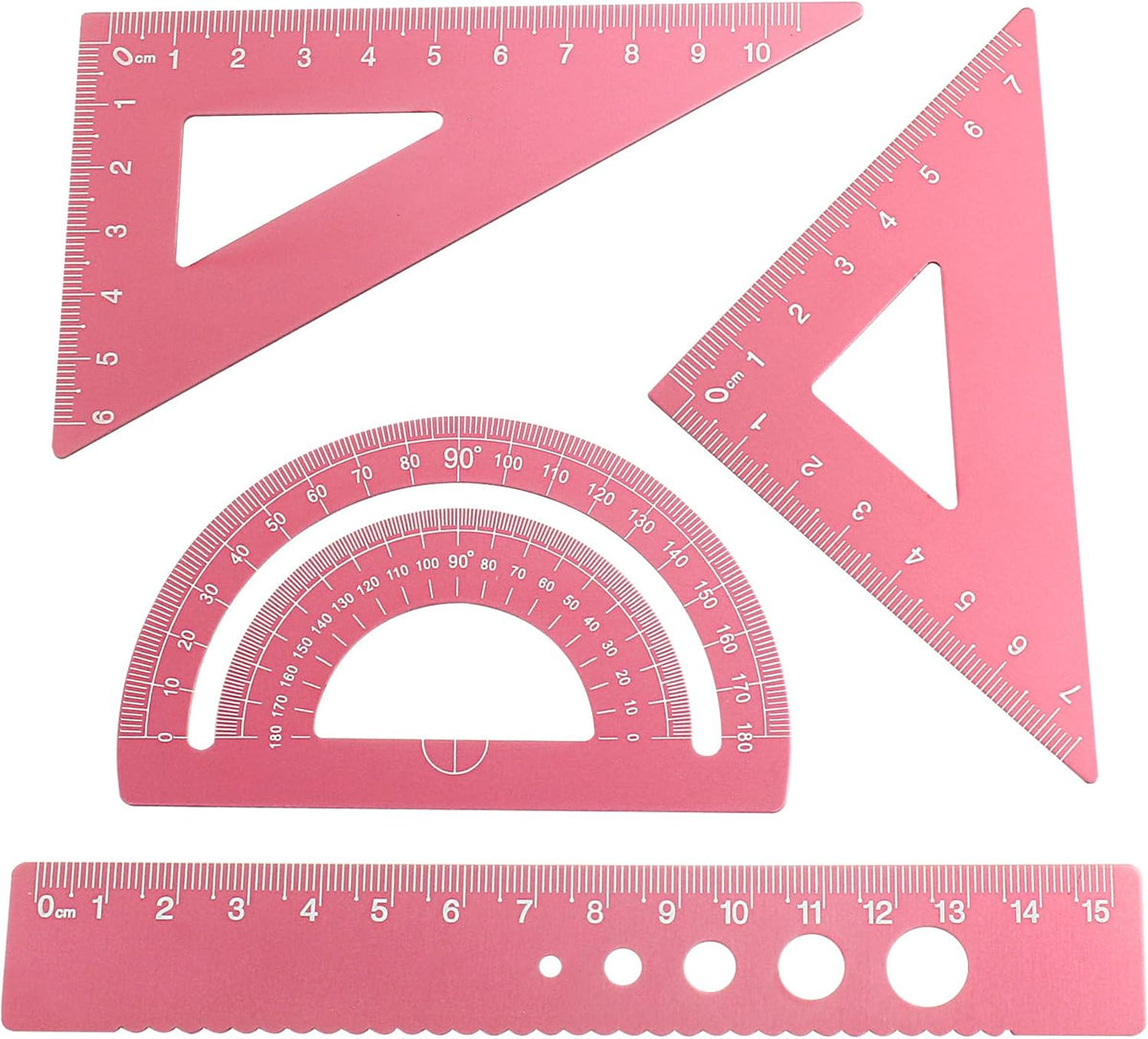 4 Pcs Triangular Ruler Set, Aluminum Alloy, Pink