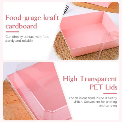 ZORRITA Paper Charcuterie Boxes with Clear Lids, 50 Pack, 5 Inch, Pink | Square To Go Dessert Containers, Small Bakery Boxes, For Cake, Cookies, Sandwich, Strawberries