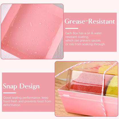 ZORRITA Paper Charcuterie Boxes with Clear Lids, 50 Pack, 5 Inch, Pink | Square To Go Dessert Containers, Small Bakery Boxes, For Cake, Cookies, Sandwich, Strawberries