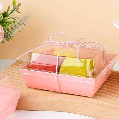 ZORRITA Paper Charcuterie Boxes with Clear Lids, 50 Pack, 5 Inch, Pink | Square To Go Dessert Containers, Small Bakery Boxes, For Cake, Cookies, Sandwich, Strawberries