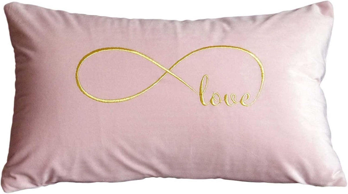 Embroidered Pink Infinity Love Decorative Throw Pillow Cover, Lumbar Love Pillow Cover 12 Inches x 20 Inches Cover Only