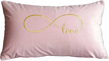 Embroidered Pink Infinity Love Decorative Throw Pillow Cover, Lumbar Love Pillow Cover 12 Inches x 20 Inches Cover Only