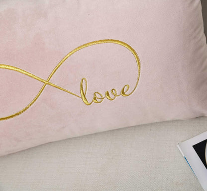 Embroidered Pink Infinity Love Decorative Throw Pillow Cover, Lumbar Love Pillow Cover 12 Inches x 20 Inches Cover Only