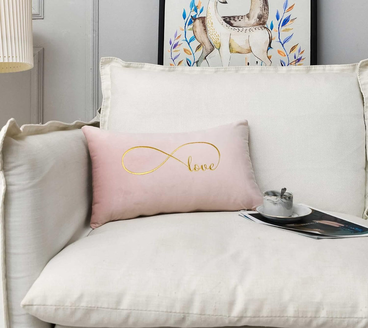 Embroidered Pink Infinity Love Decorative Throw Pillow Cover, Lumbar Love Pillow Cover 12 Inches x 20 Inches Cover Only