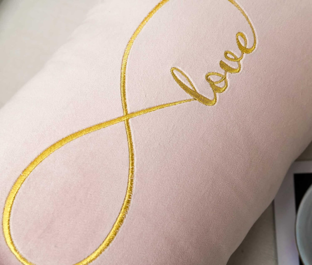 Embroidered Pink Infinity Love Decorative Throw Pillow Cover, Lumbar Love Pillow Cover 12 Inches x 20 Inches Cover Only