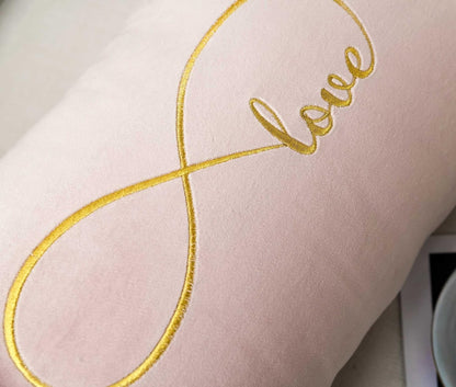 Embroidered Pink Infinity Love Decorative Throw Pillow Cover, Lumbar Love Pillow Cover 12 Inches x 20 Inches Cover Only