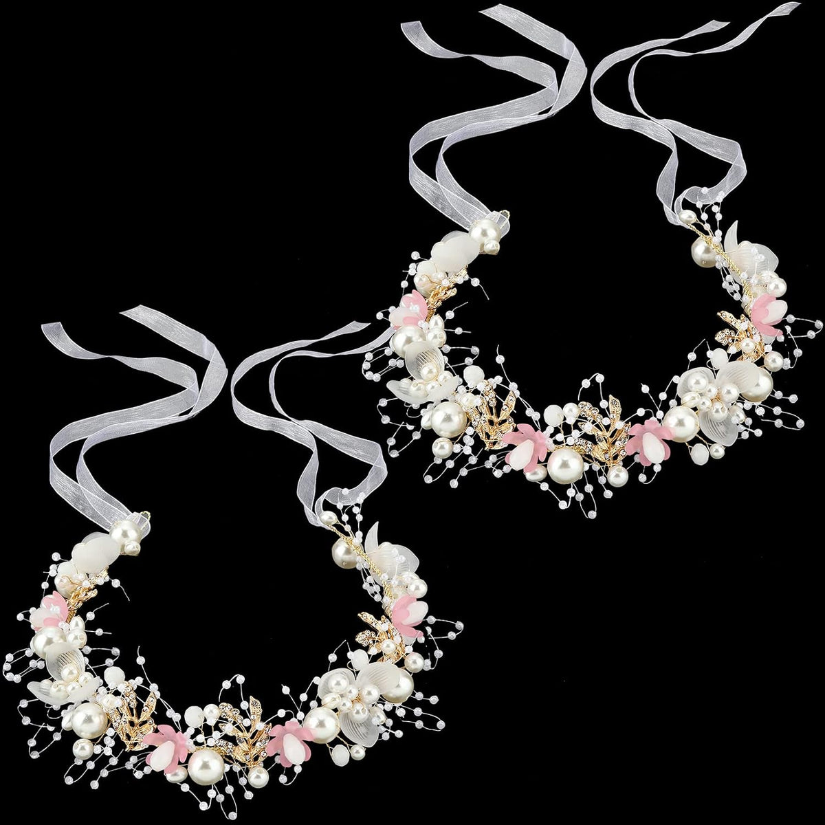 2 Pcs Flower Girl Pearl Headpiece Wedding Communion,Pink