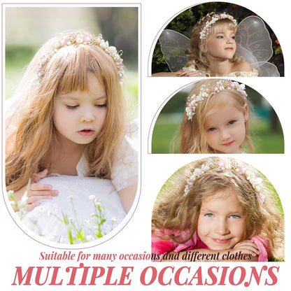 2 Pcs Flower Girl Pearl Headpiece Wedding Communion,Pink