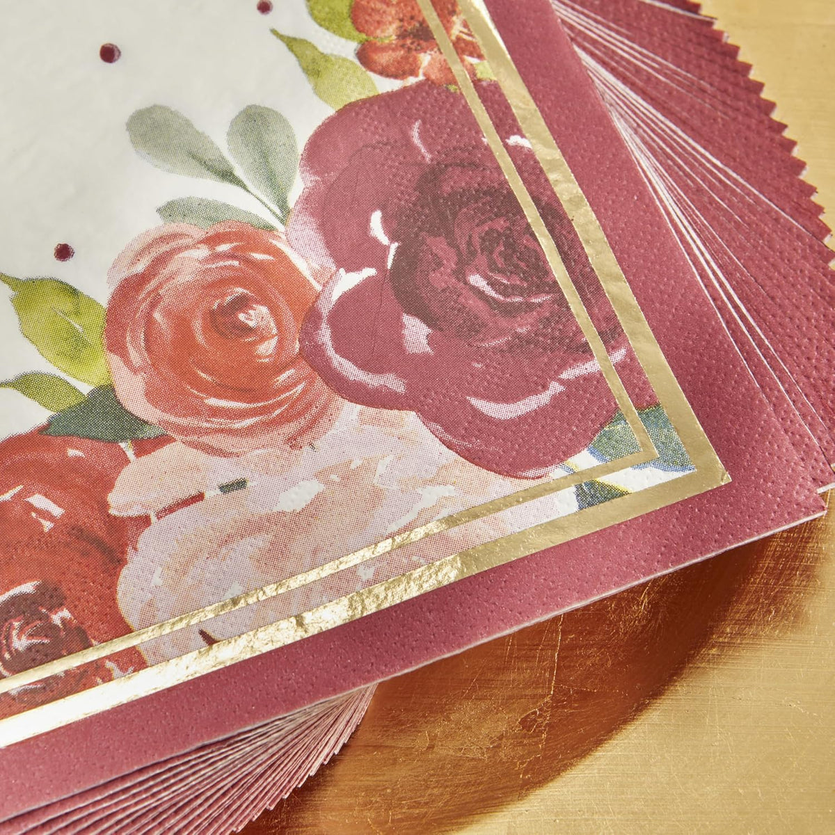Burgundy Blush Floral Paper Napkins, Thick Decorative Dinner Napkins, Luncheon Serveware, Perfect for Wedding Reception Or Bridal Shower,Gold and burgundy