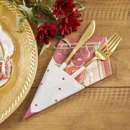 Burgundy Blush Floral Paper Napkins, Thick Decorative Dinner Napkins, Luncheon Serveware, Perfect for Wedding Reception Or Bridal Shower,Gold and burgundy