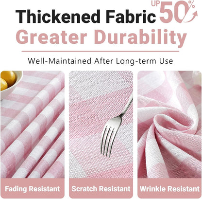 Spring Pink Gingham Table Cloth Rectangle Tables Buffalo Plaid Checkered Tablecloth Cotton Linen Farmhouse Tablecloths Washable Wrinkle Free for Picnic Kitchen, 60"x75" 4-6 Seats