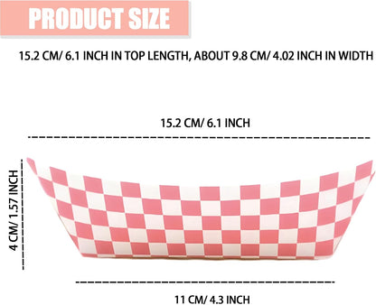 No Folding Required 50 Pcs 2lb Gingham Party Supplies Disposable Paper Food Trays for Shower Wedding Tea Party Supplies Nacho Snack (Light Pink)