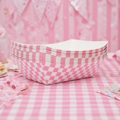 No Folding Required 50 Pcs 2lb Gingham Party Supplies Disposable Paper Food Trays for Shower Wedding Tea Party Supplies Nacho Snack (Light Pink)