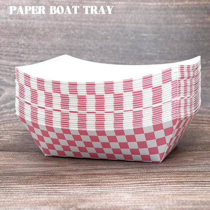 No Folding Required 50 Pcs 2lb Gingham Party Supplies Disposable Paper Food Trays for Shower Wedding Tea Party Supplies Nacho Snack (Light Pink)