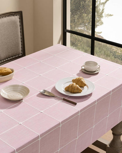 ZeeMart Grid Embroidered Rectangle Hemmed Tablecloths 60x104in, Pink