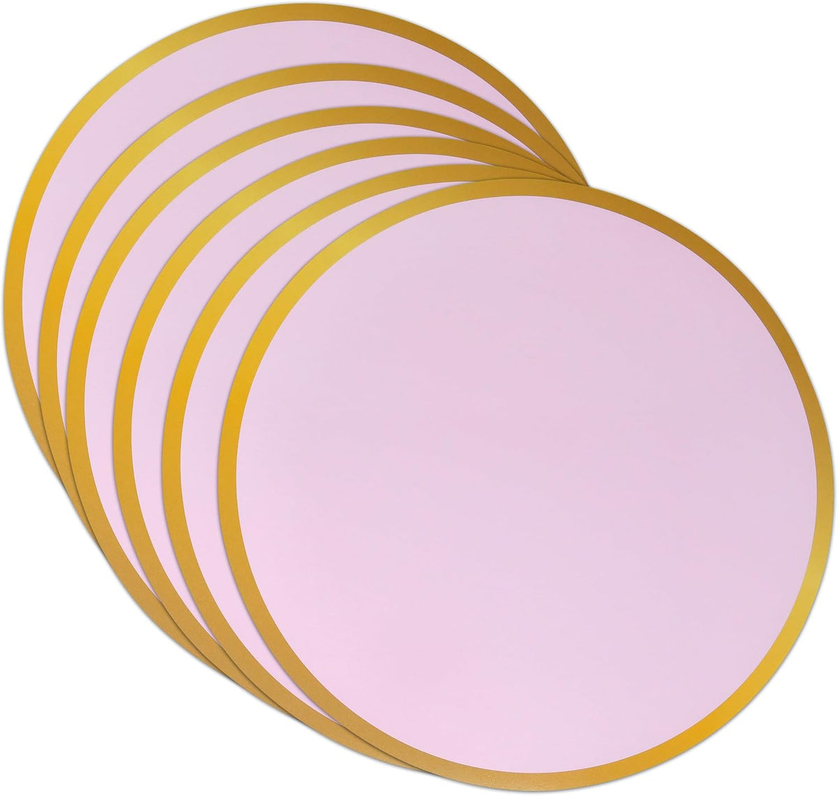 Round Paper Placemats with Gold Border 50 Count 13.5 Inch Disposable Table Mats Laminated Durable Party Wedding Banquet Dining Table Decor (Pink)